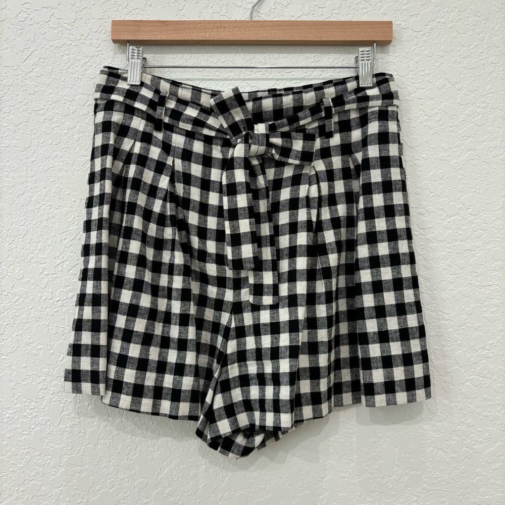 Zara Black White Linen Blend High Waisted Shorts Medium